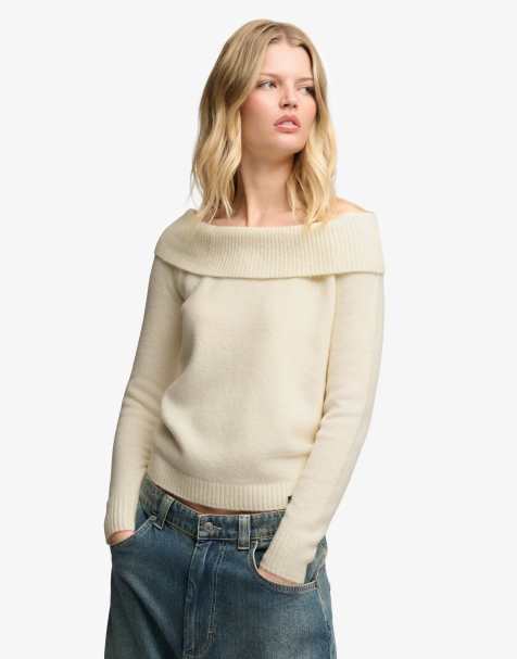 Superdry Bardot knitted jumper in desert bone off white - view 1