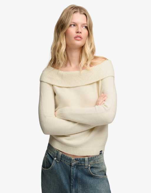 Superdry Bardot knitted jumper in desert bone off white, 2 of 7