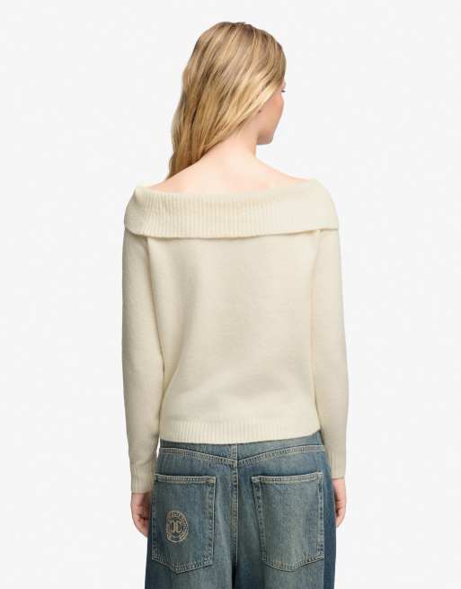 Superdry Bardot knitted jumper in desert bone off white, 5 of 7