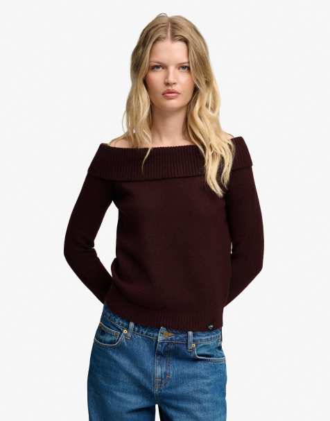 Superdry Bardot knitted jumper in port red - view 1