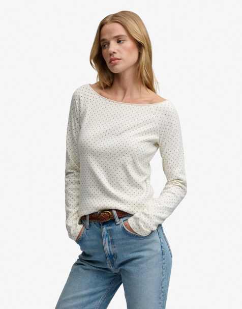 Superdry Bardot off shoulder top in db off white polka dot - view 1