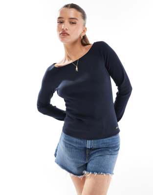 Superdry Bardot off shoulder top in eclipse navy
