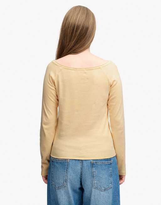 Superdry Bardot off shoulder top in yellow haze, 2 of 6