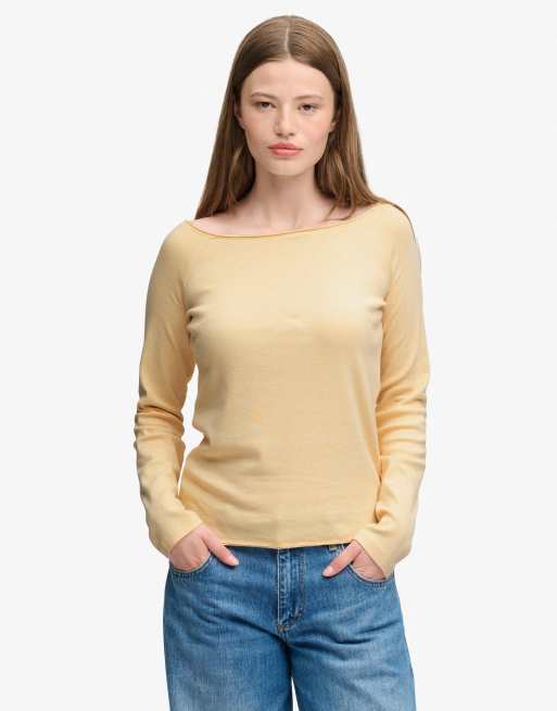 Superdry Bardot off shoulder top in yellow haze, 3 of 6