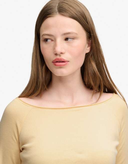 Superdry Bardot off shoulder top in yellow haze, 4 of 6