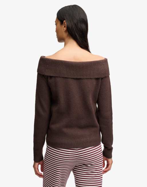 Superdry Bardot-Strickpullover in Kastanienbraun, 2 von 4