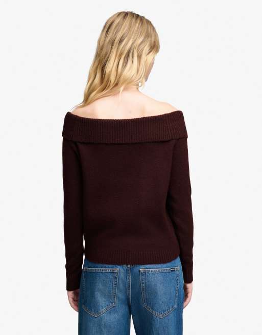Superdry Bardot-Strickpullover in Portweinrot, 2 von 6