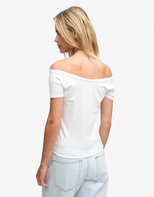 Superdry Bardot-Top mit kurzen Ärmeln und schulterfrei in Optik, 2 von 6