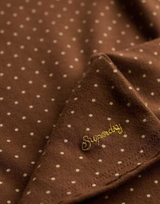 Superdry Bardot-Top mit schulterfreiem Ausschnitt in kastanienbraunem Punktmuster, 5 von 6