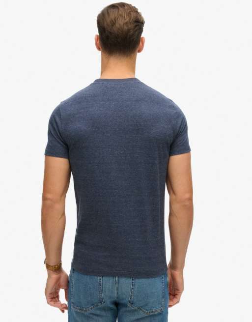 Superdry – Basic-T-Shirt aus Baumwolle in dunklem meliertem Indigoblau mit Logo, 3 von 6