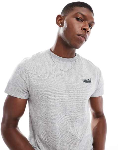 Superdry – Basic-T-Shirt aus Baumwolle in Grindle-Feeder-Hellgrau mit Logo - view 1