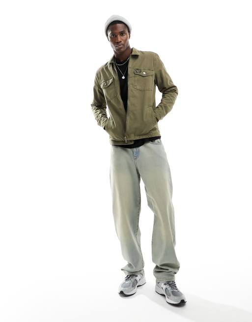 Superdry – Baumwoll-Hemdjacke in Khaki mit Fischgrätmuster