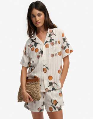 Superdry Beach printed short sleeve shirt in citrus cream print-White