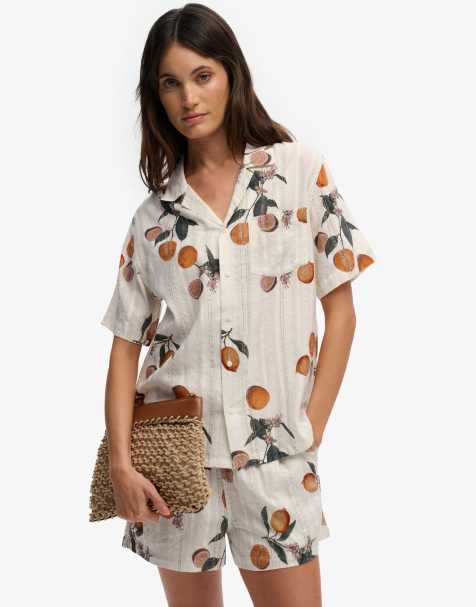 Superdry Beach printed short sleeve shirt in citrus cream print - view 1
