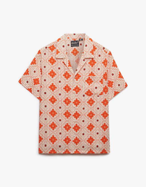 Superdry Beach printed short sleeve shirt in sashiko tile orange, 6 of 6