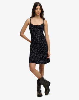 Superdry - Bedrucktes Camisole-Minikleid in Schwarz mit Blümchenmuster