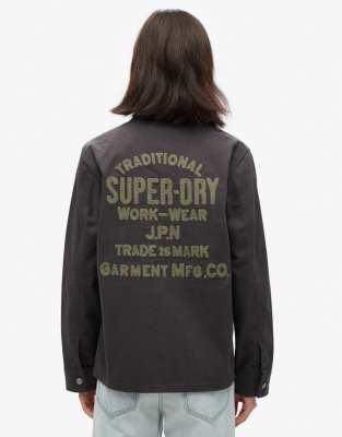 Superdry - Bestickte Chore-Jacke in Schiefergrau-Schwarz