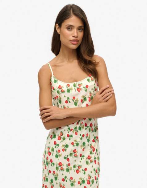 Superdry Bias cut maxi slip dress in strawberry - view 1