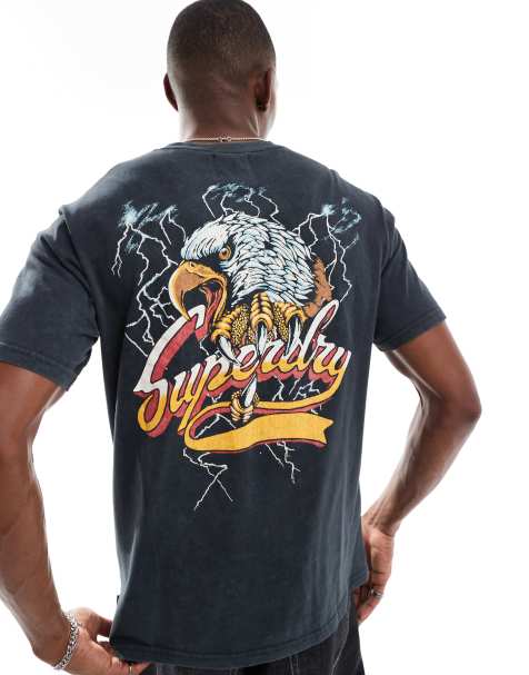 Superdry Biker rock graphic loose tee in mid back in black - view 1