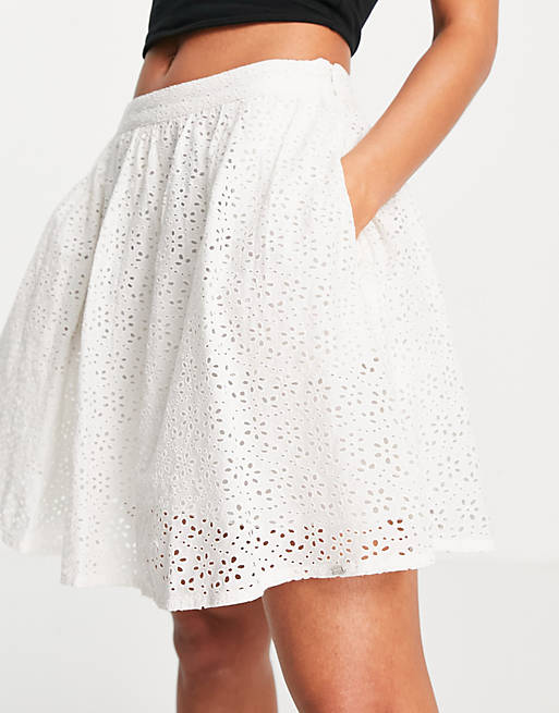 Superdry Blair broderie mini skirt in white