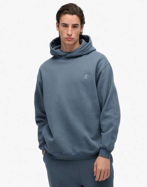 Superdry – Blank – Oversize-Kapuzenpullover in Feuersteinblaugrau - view 1