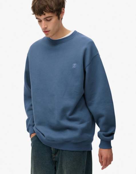 Superdry Blank oversized crew sweatshirt in flint stone blue grey - view 1