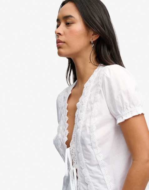Superdry - Blouse nouée à détails en dentelle - Optique - view 1
