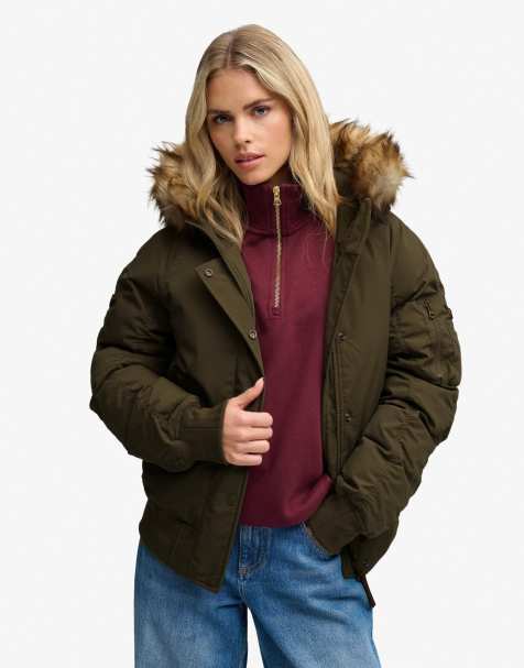 Superdry blouson bomber MA1 matelassé à capuche en kaki - view 1