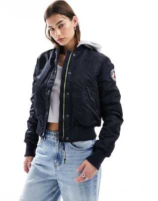 Superdry - Bomberjacke in Eclipse-Marineblau mit Kapuze