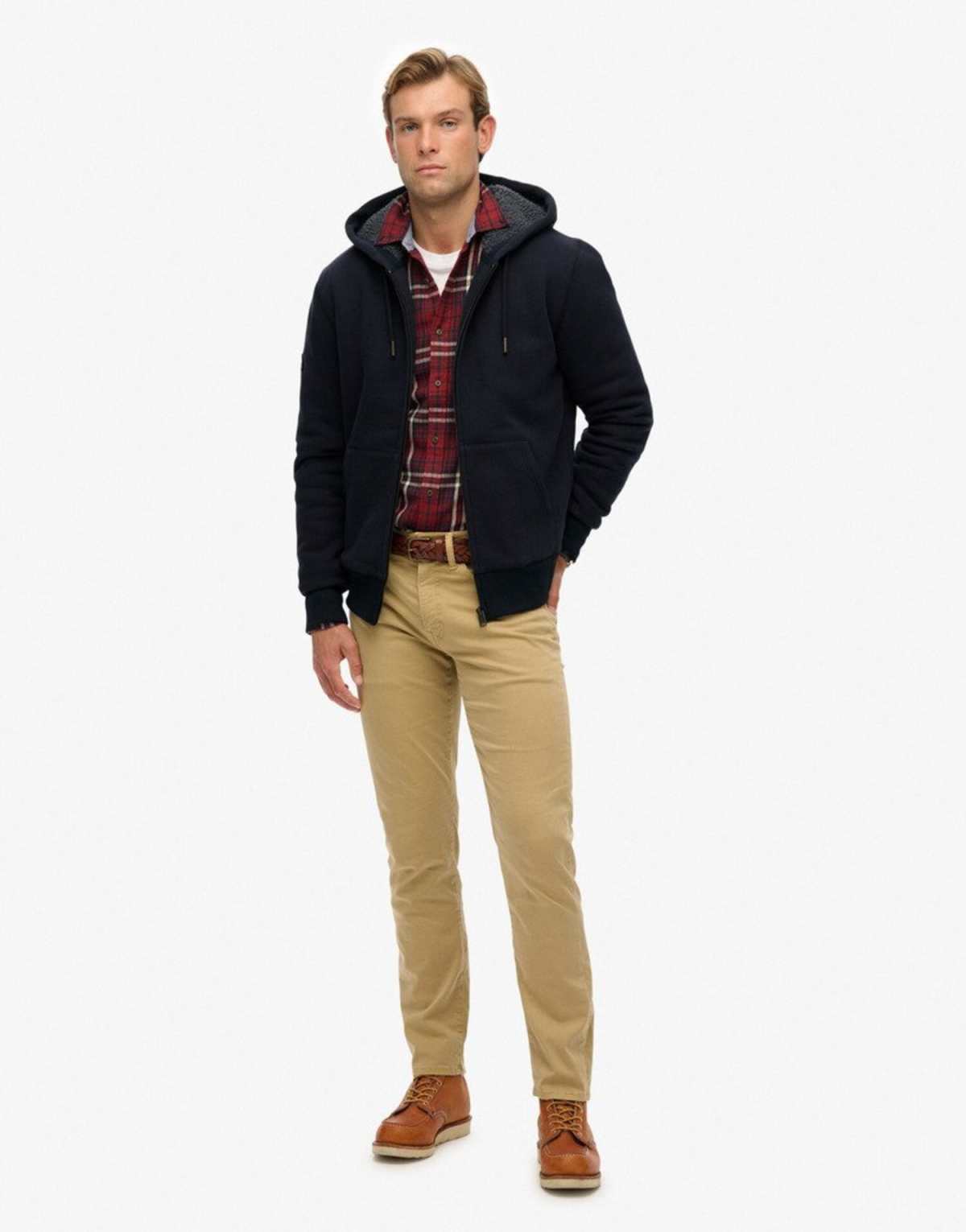 Superdry Borg lined zip hoodie in eclipse navy