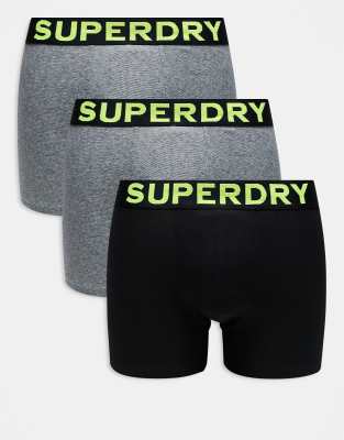 Superdry Boxer triple pack in khaki stripe/khaki grit/black-Green