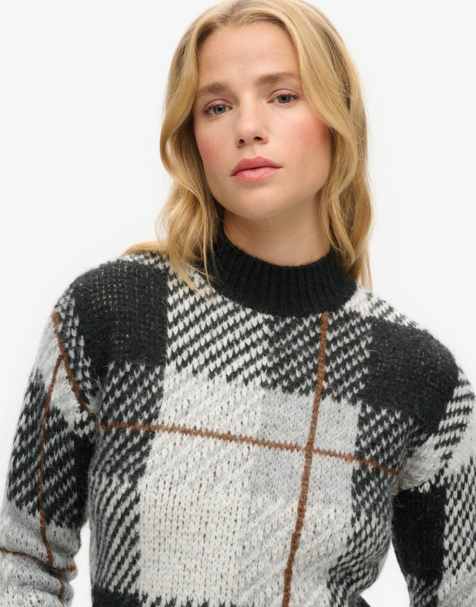 Superdry Boxy pattern knit jumper in mono check - view 1