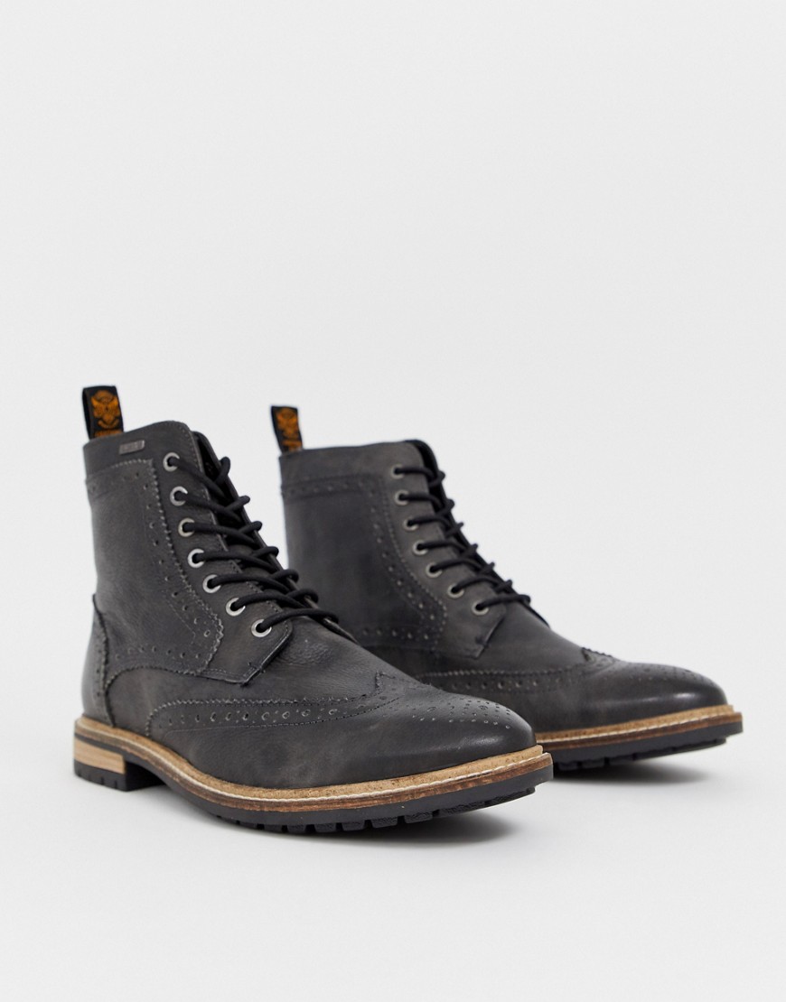 Superdry Brad premium brogue boot in black leather