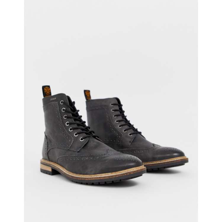 Superdry Brad premium brogue boot in black leather