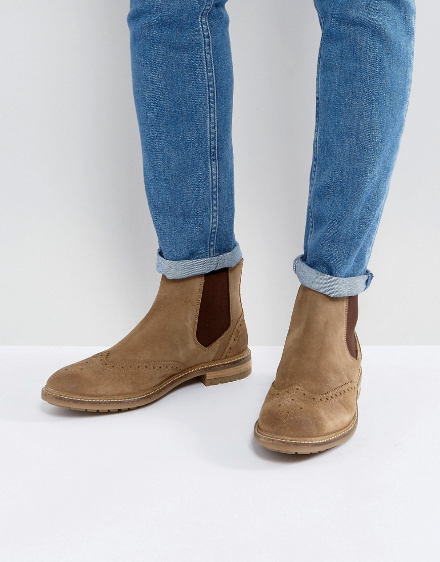 Superdry Brad Suede Brogue Chelsea Boots In Stone