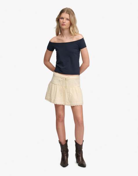 Superdry Broderie trim mini skirt in yellow haze - view 1