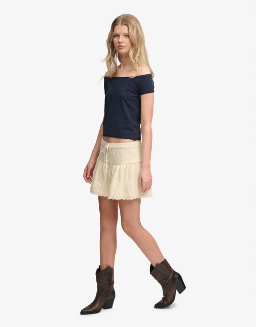 Superdry Broderie trim mini skirt in yellow haze, 2 of 7