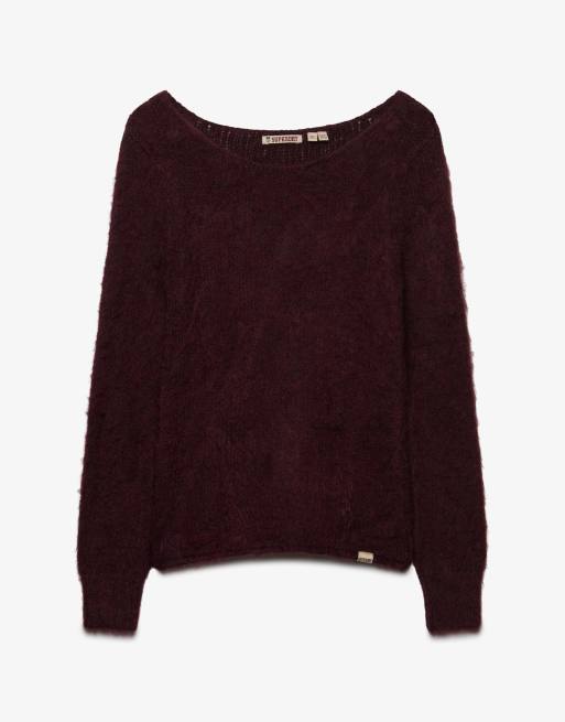 Superdry Brushed boat neck jumper in port red, 6 of 6