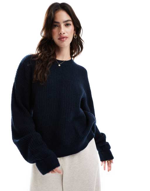 Superdry Brushed crew neck jumper in dark teal twist