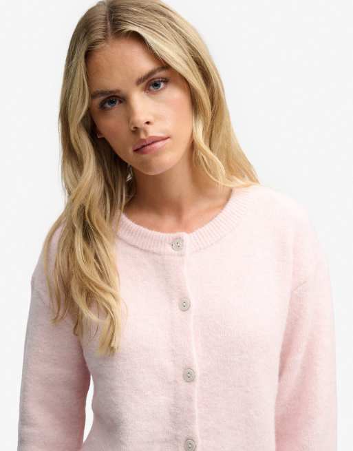 Superdry Brushed knit cardigan in pale pink, 3 of 4