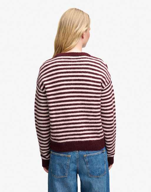 Superdry Brushed knit striped cardigan in port red/pale pink stripe, 2 of 6