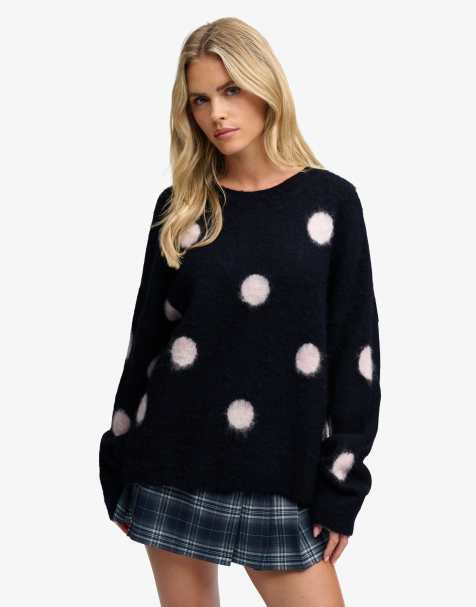 Superdry Brushed polka dot jumper in navy/pale pink - view 1