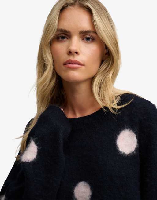 Superdry Brushed polka dot jumper in navy/pale pink, 3 of 6