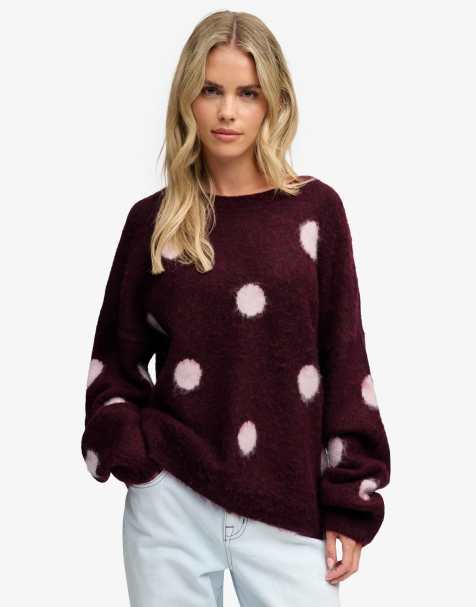 Superdry Brushed polka dot jumper in port red/pale pink - view 1