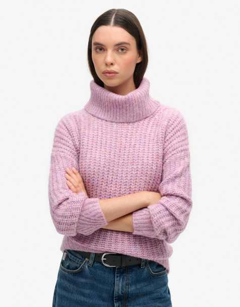 Superdry Brushed rib slouch neck jumper in dusty rose twist - view 1