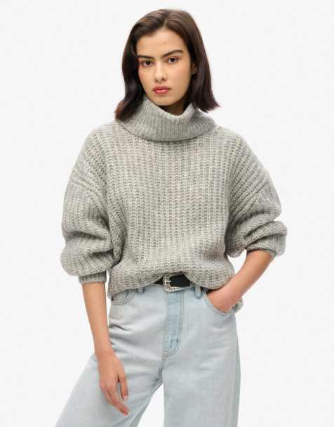 Superdry Brushed rib slouch neck jumper in heather grey twist - view 1