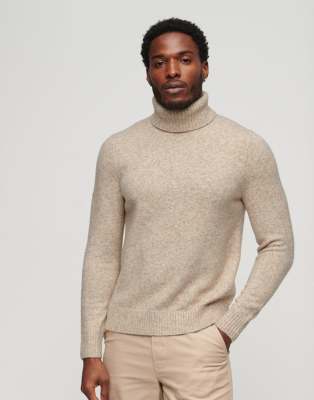 Superdry Brushed roll neck jumper in moonstruck beige marl