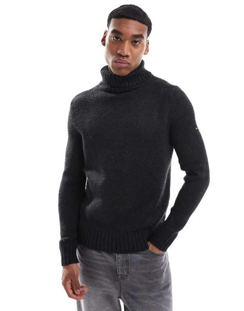 Superdry Brushed roll neck jumper in washed black