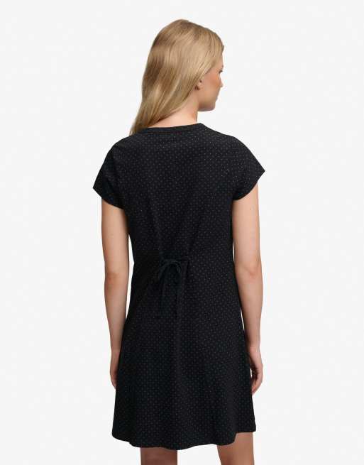 Superdry Button through short sleeve mini dress in black dot, 5 of 7