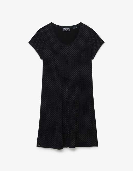 Superdry Button through short sleeve mini dress in black dot, 7 of 7